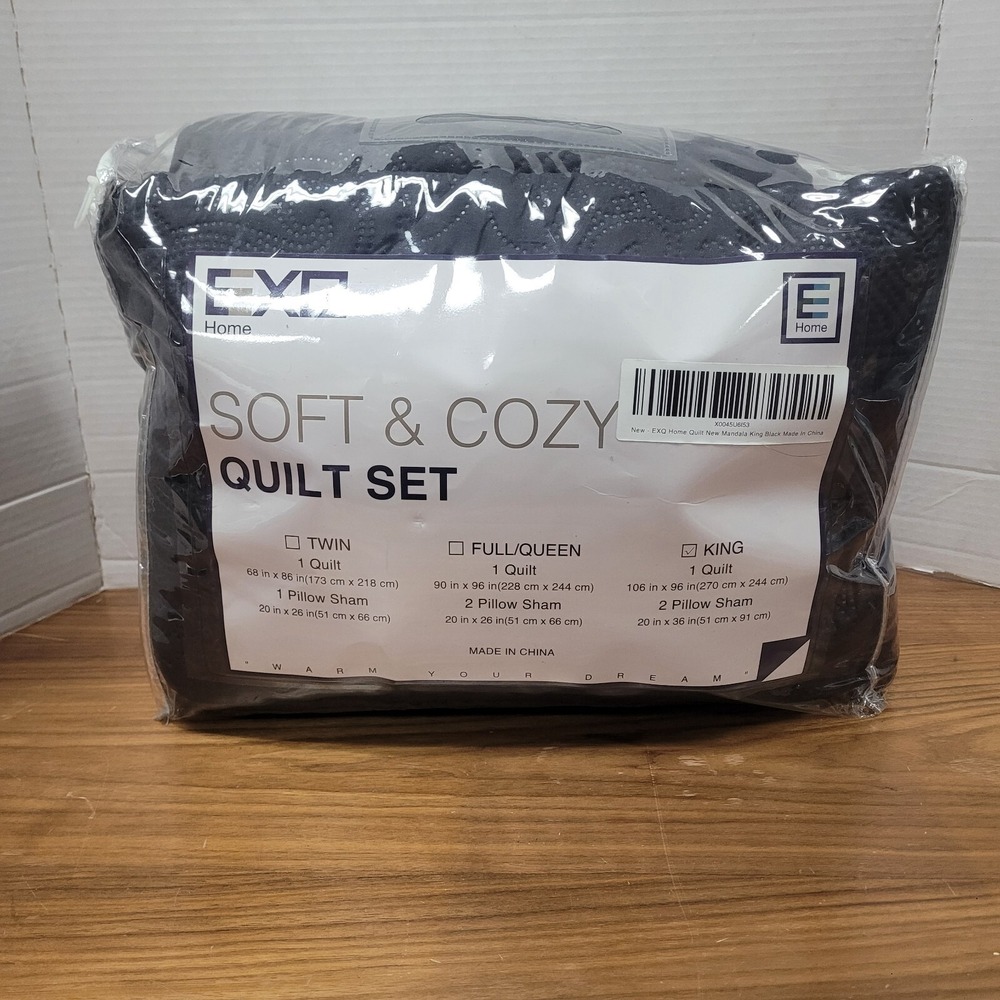 EXQ Home Quilt Set King Size Black 3 Piece,Lightweight Microfiber Soft Coverl...